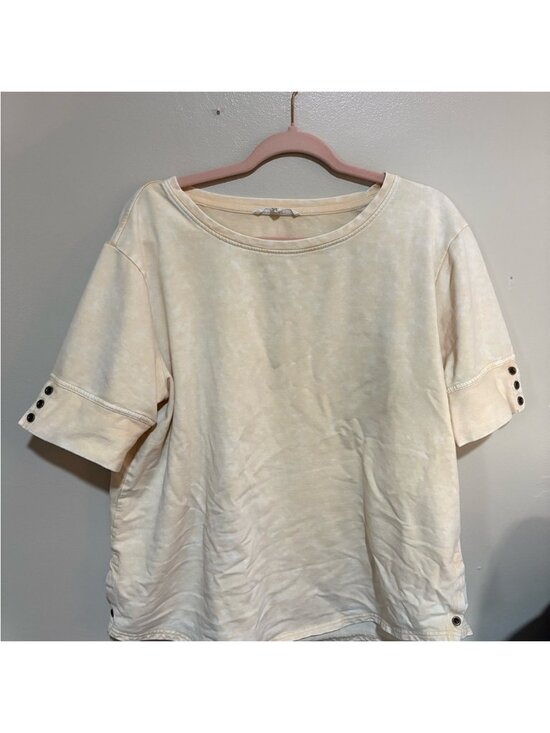Tops - Cream Short-Sleeve Button-Tab Sweatshirt